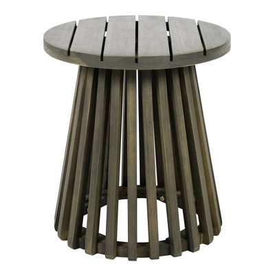 Round Wood Coffee Table In Grey, 17.57 - Inch Height, Suitable For Balcony Relaxation Outdoor Tall, Build, Fits Lounge Chairs