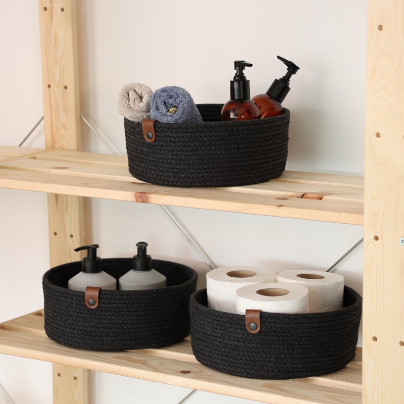 Ebern Designs Cotton Decorative Basket, Black