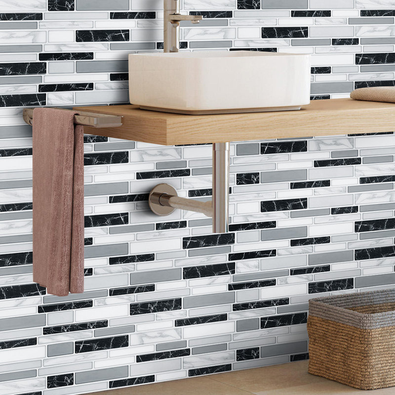 30cm x 30cm Wallpaper Tile, Black/White/Grey