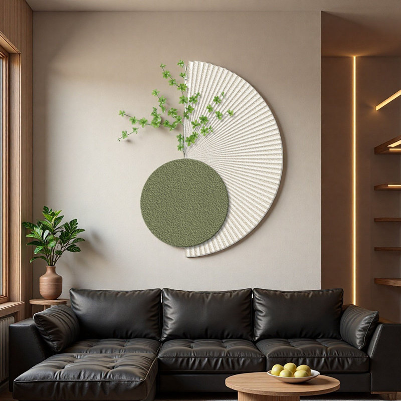 Peinture murale crème crémeuse à motif de plantes vertes créatives, H 39,37 po x l 28,35 po x P 1,18 po