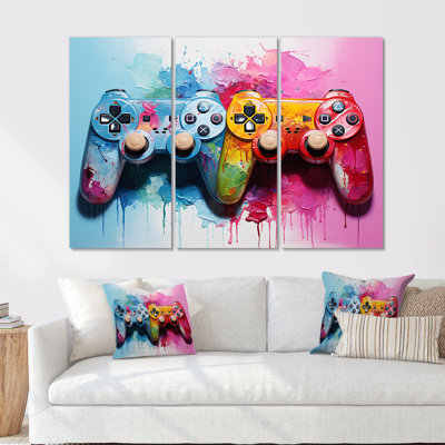 Pink And Blue Ps Video Game Controllers - Video Games Wall Art