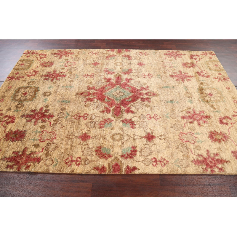 Tapis d'intérieur / extérieur géométrique Oushak noué à la main 6 x 9