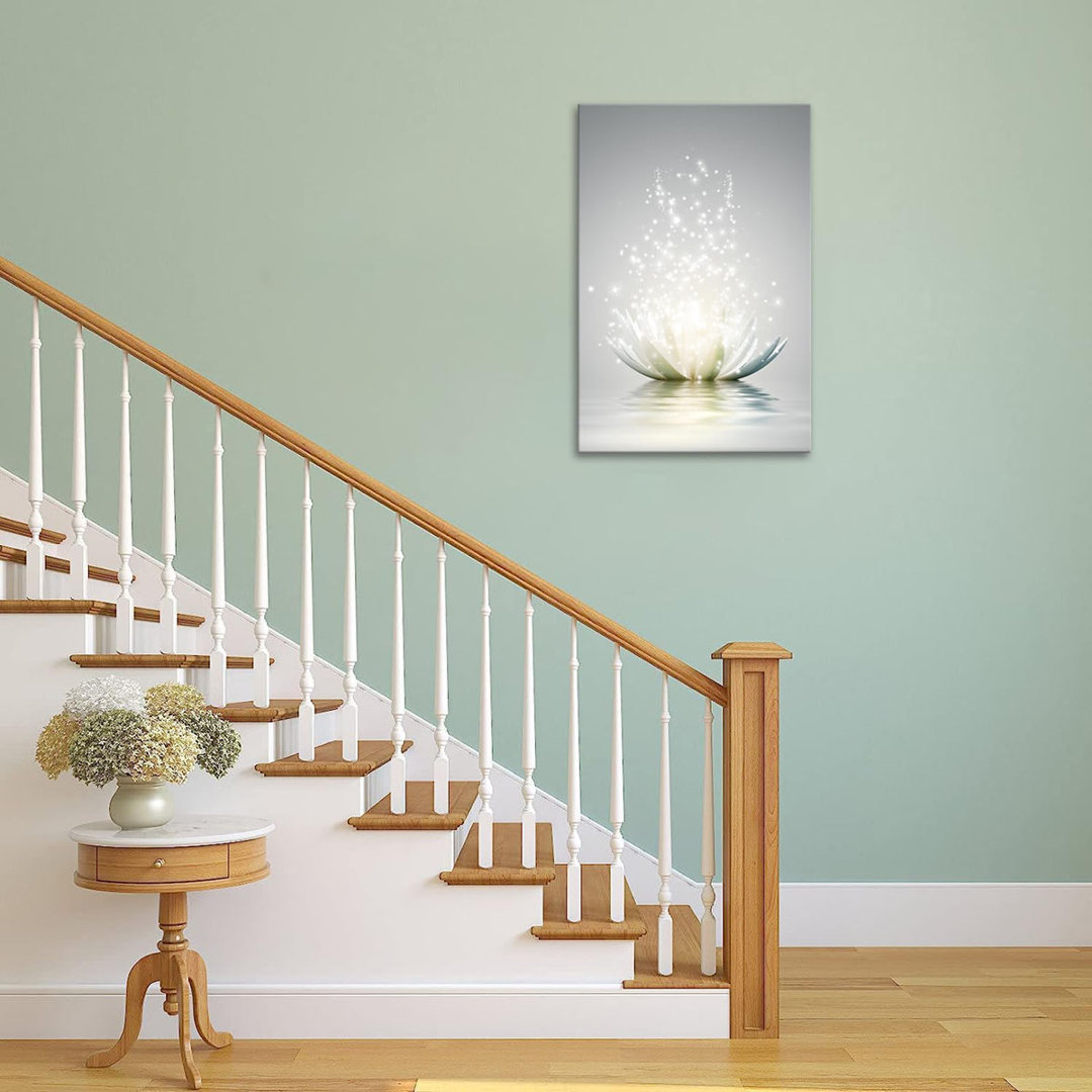 Canvas Prints Art Lotus Floral Pictures Wall Art For Zen Office Decor Meditation Poster Modern Artwork Painting Framed Ready To Hang(12X16inch)