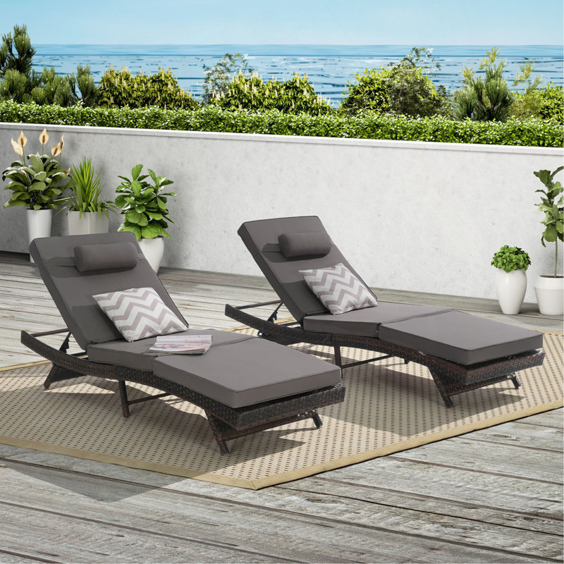 Outdoor Wicker Long Reclining Chair Set Of 2 , Wicker Reclining Lounge Chair Lawn Sunbathing Chairs Recliner Up To 150°  Beach Poolside Garden