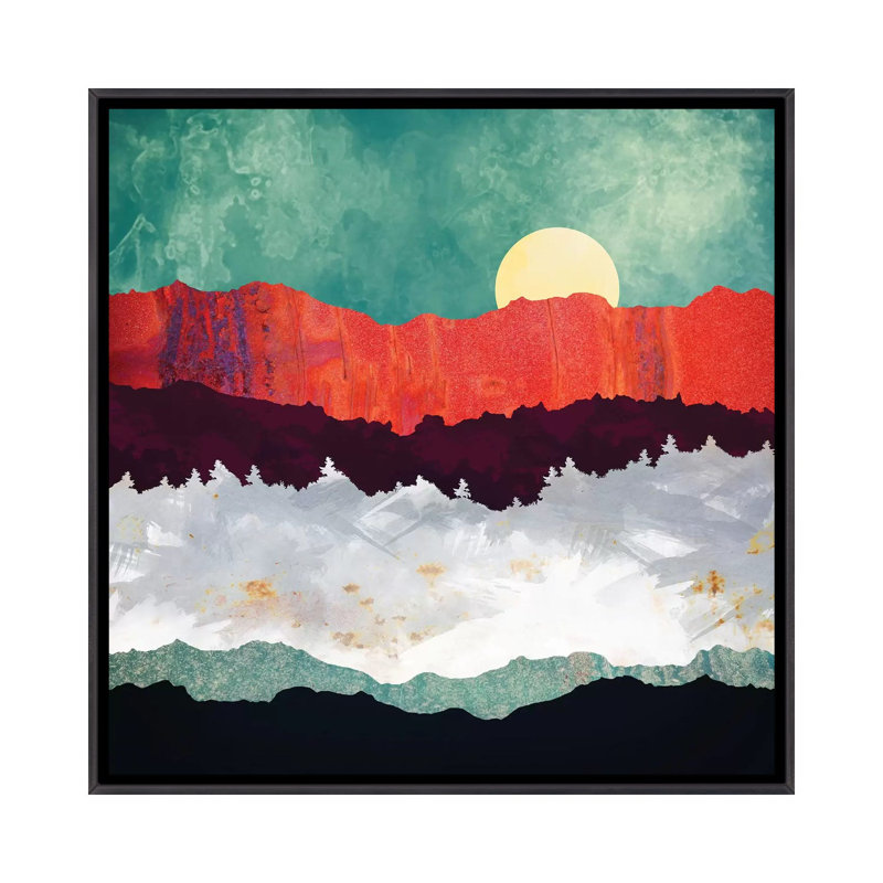 Printemps lune - impression, Aucun mat, H 18 po x l 18 po x 1,5 po, Toile avec cadre noir patiné