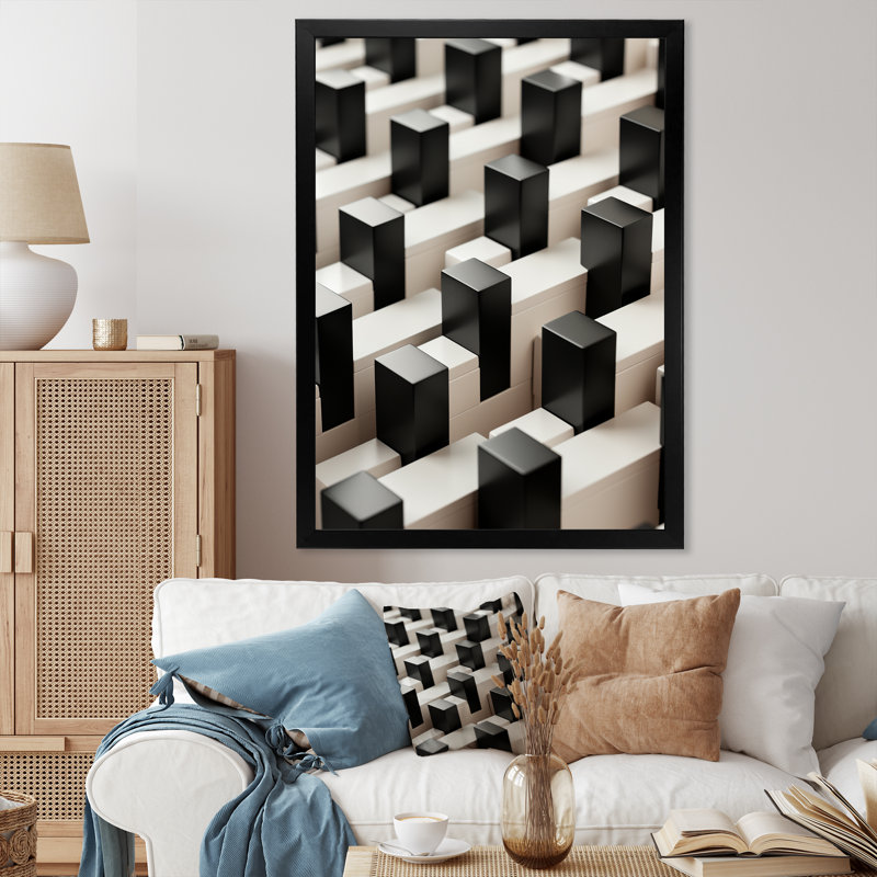 Panneaux de puissance abstraits en noir et blanc III - Art mural, Cadre photo noir, H 32 po x l 16 po
