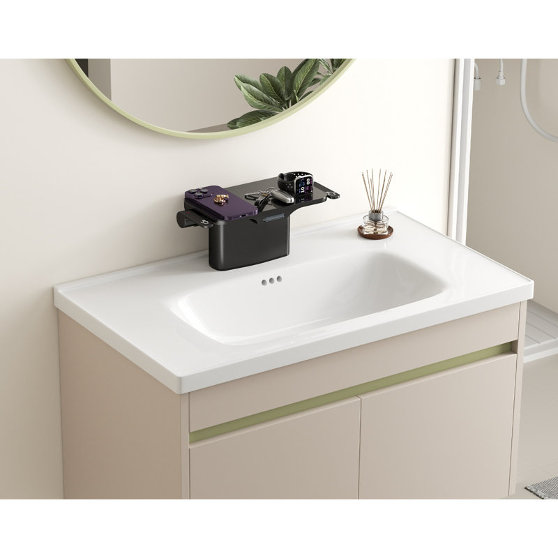 Bathroom Sink Faucet - 4 Inch Vanity With Storage Platform, 2 Hole With Pop-up Drain Stopper, Solid Basin, Brushed Nickel