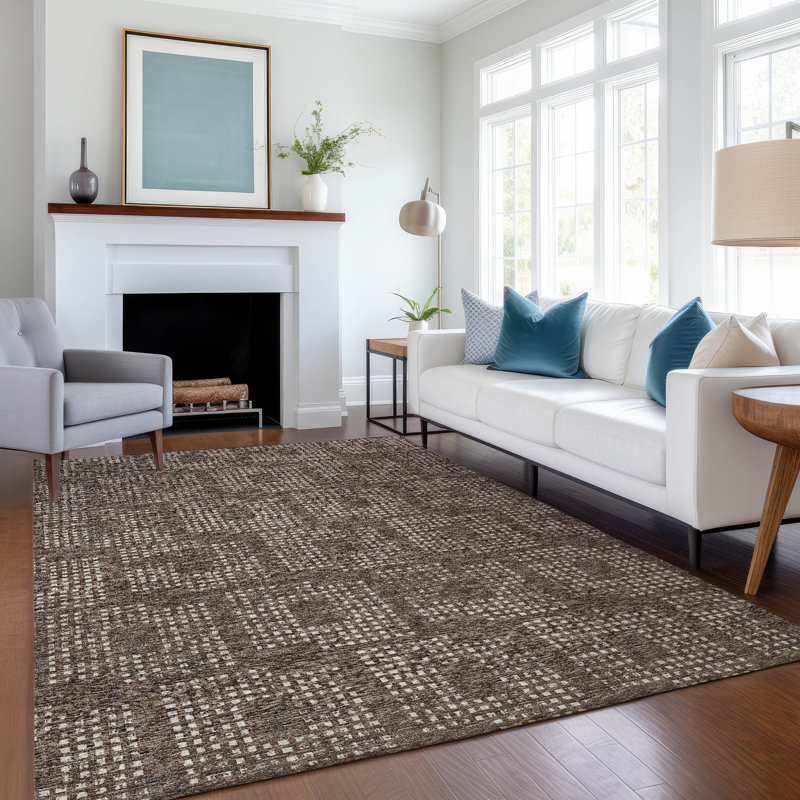 Premium Machine Washable Mayfield AMF33 Geometric Rug, 10' x 14', Brown