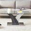 Table basse rectangulaire. Comptoir en verre trempé et pieds en panneau de fibres à densité moyenne artistiques, parfaits pour les dîners, les conférences, la maison et les décorations de bureau. Blanc et gris, table de salle à manger, table à thé, table basse.