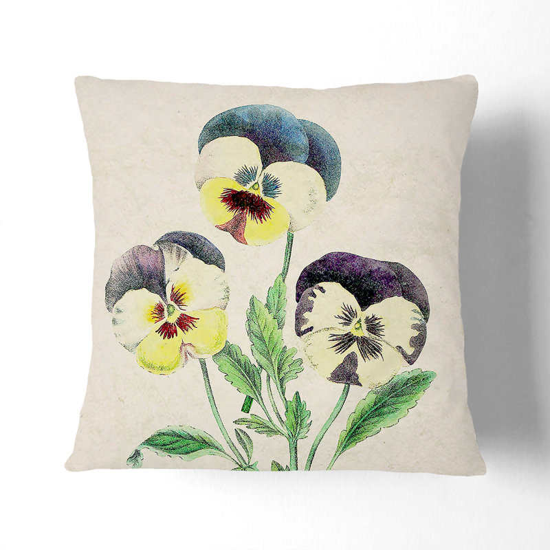 Illustration of Wild Pansies Cushion with Filling, Stone, 40cm H x 40cm W x 15cm D