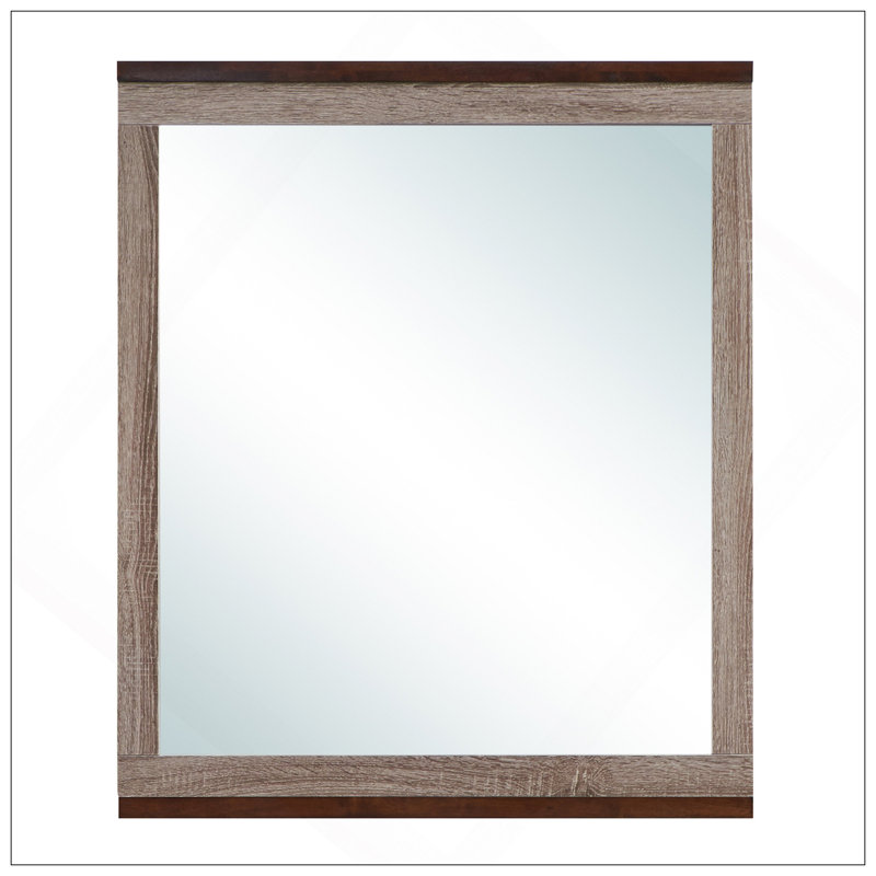 Miroir, gris / brun, grain de bois rustique bicolore, verre de haute qualité à faible distorsion pour des reflets clairs