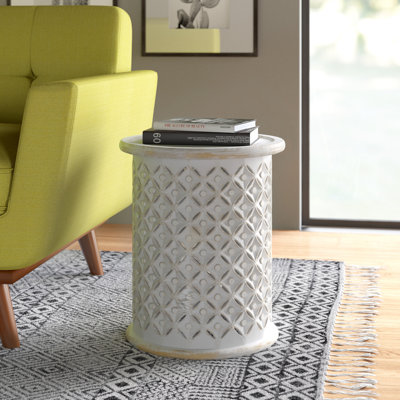 Forsberg Solid Wood Tray Top Drum End Table by Bungalow Rose