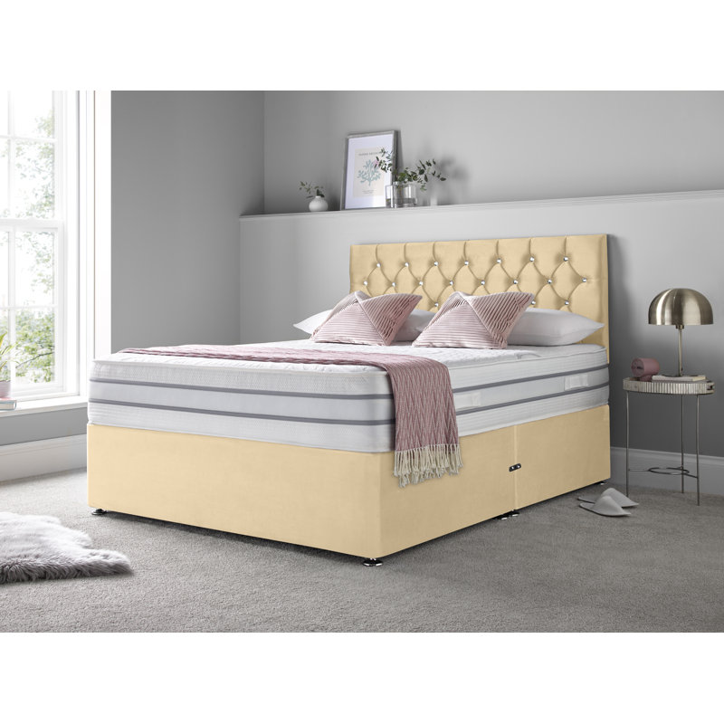 Boltwood Upholstered Divan Bed with Mattress, Double (4'6), Cream, No Drawers