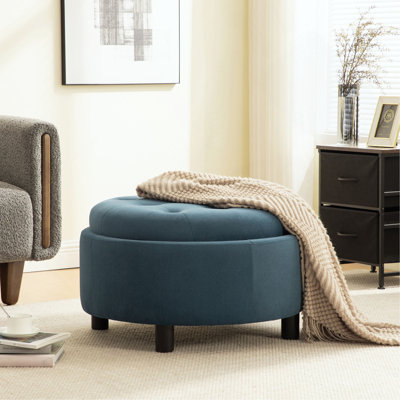 Repose-pieds rembourré rond avec couvercle réversible, tabouret de rangement en tissu polaire, repose-pieds à boucle décorative pour salon, chambre à coucher et bureau