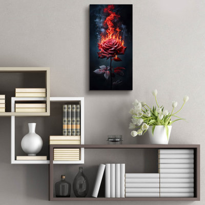 Art mural en verre épique «Red Rose On Fire 3» par Rey Klimt