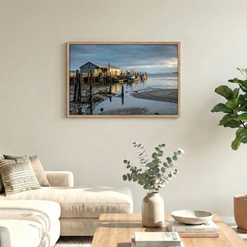 Ensemble de 1 tableau sur toile représentant un quai côtier, H 24 po x l 36 po, Naturel