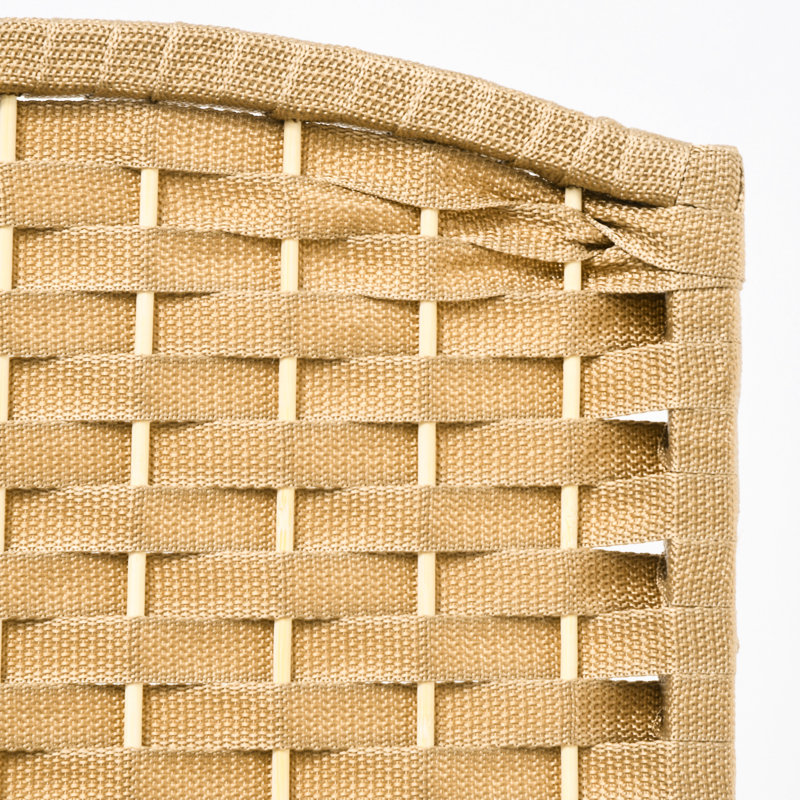 Paravent 4 panneaux, 5,6 pi de hauteur pour la maison. Thème en bois naturel avec motif tissé à la main. Cloison polyvalente. Structure fabriquée et sangles en polypropylène. Léger et pliable. Aucun assemblage requis