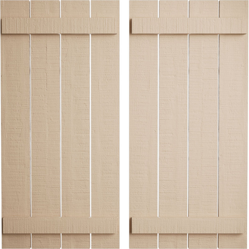 Volets rustiques en faux bois à quatre planches espacées (par paire), Texture cèdre brut / brun clair apprêté, 23"