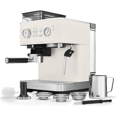 KitchenAid Semi Automatic Espresso Machine with Burr Grinder in Porcelain White