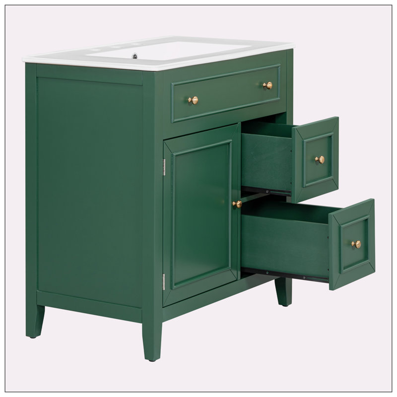 Meuble-lavabo 30 po avec comptoir d'évier, Vert