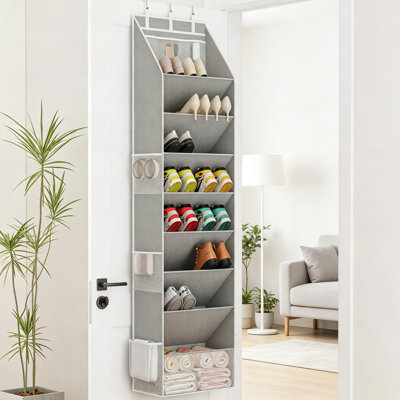 Range-chaussures gris au-dessus de la porte: doté de poches profondes et de grande capacité, il peut facilement ranger de 16 à 24 paires de différents types de chaussures.
