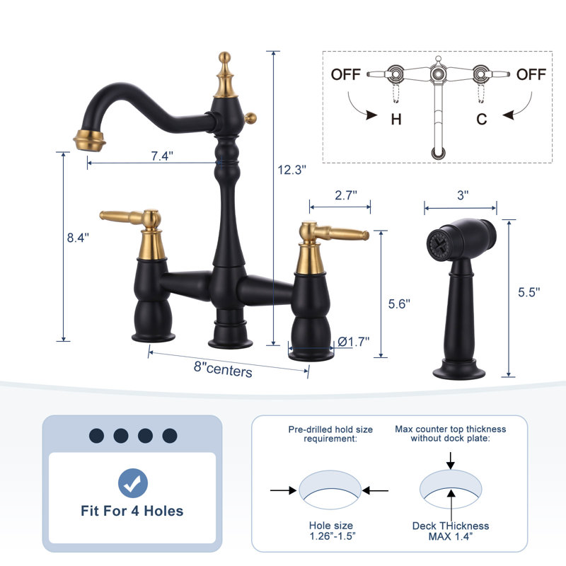 IVIGA Kitchen Faucet with Side Sprayer, Oil Rubbed Bronze/Gold