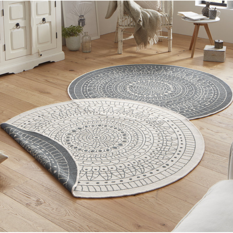 Porto Grey/Cream Reversible Rug, Round 200cm