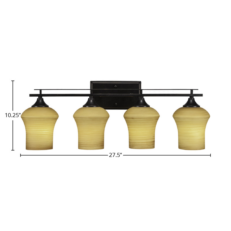 Uptowne 4 Light Bath Bar Shown In Dark Granite Finish With 5.5” Zilo Cayenne Linen Glass, Cayenne, Dark Granite