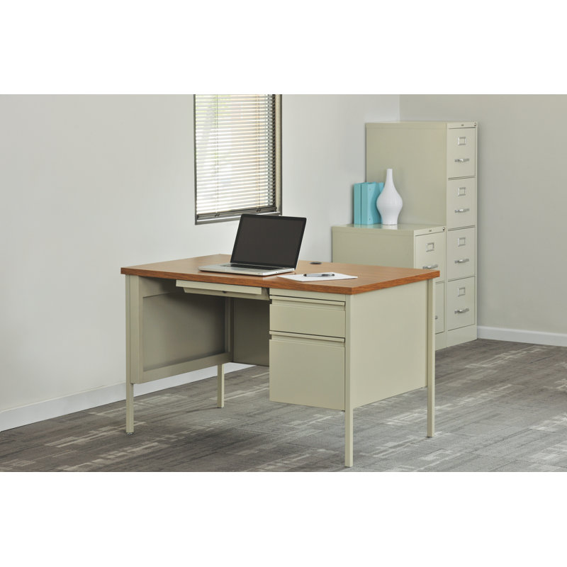Metal Base Computer Desk, Putty/Oak