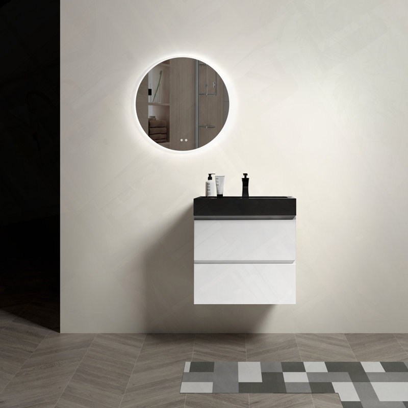 Meuble-lavabo mural flottant avec évier biseauté pré-assemblé, Blanc, 24"