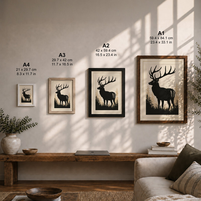 Silent Elk Scandinavian - Framed Print, Unframed, A2 - 59.4 x 42.0 cm