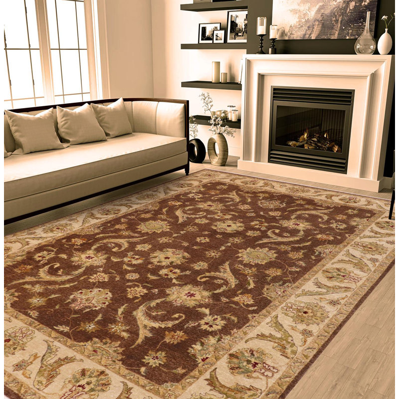 Tapis brun / beige en laine noué à la main à motif oriental 8 pi 8 po x 12 pi 1 po Bachisio