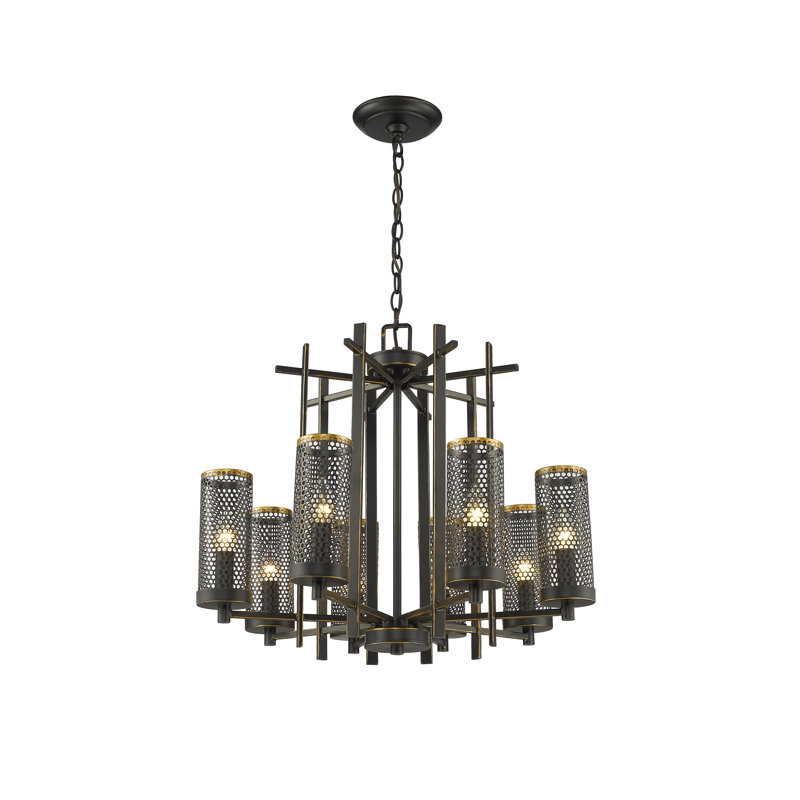 8-Light Black Metal Chandelier With Shades
