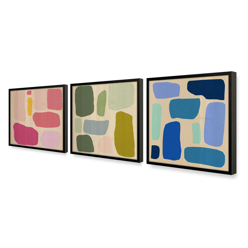 « Chromatic Rhythms » par Golden Glow Interiors – 3 œuvres sur papier, Noir satiné, H 21 po x l 21 po