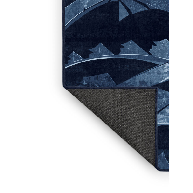 Tapis bleu moelleux et moelleux à motif abstrait et moderne en tissu bleu marine Fallston, 7 x 9