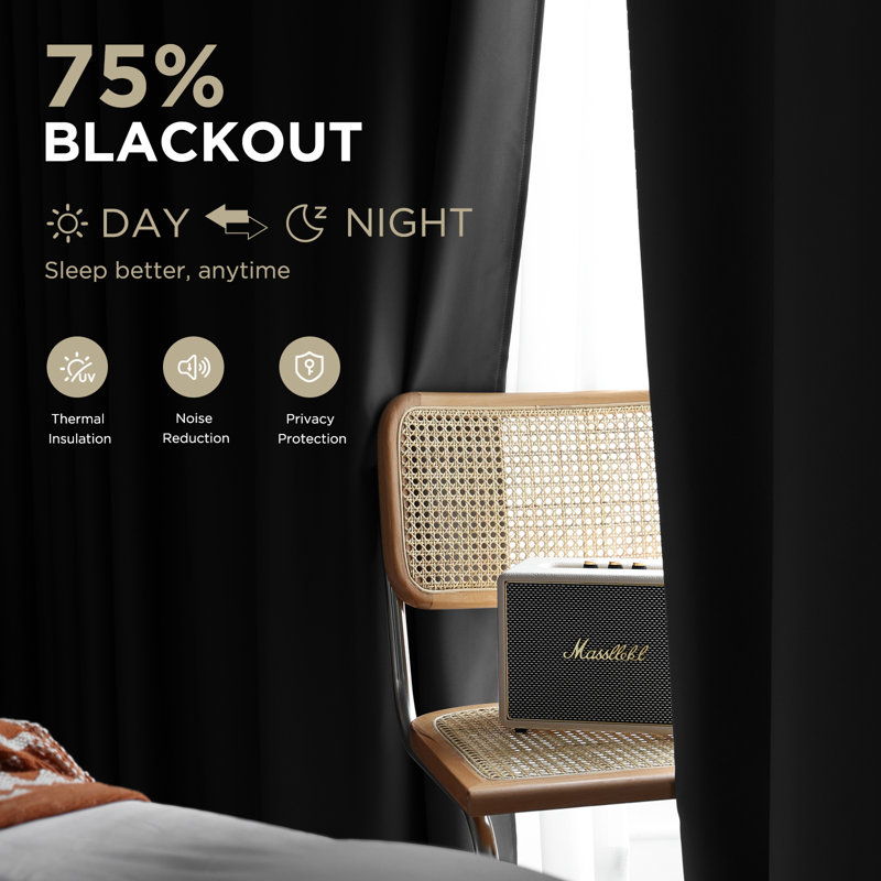 Grommet Top Blackout Room Darkening Curtains, Solid Thermal Insulated Polyester Window Curtain Set, 2 Panels, 52" W x 63" L