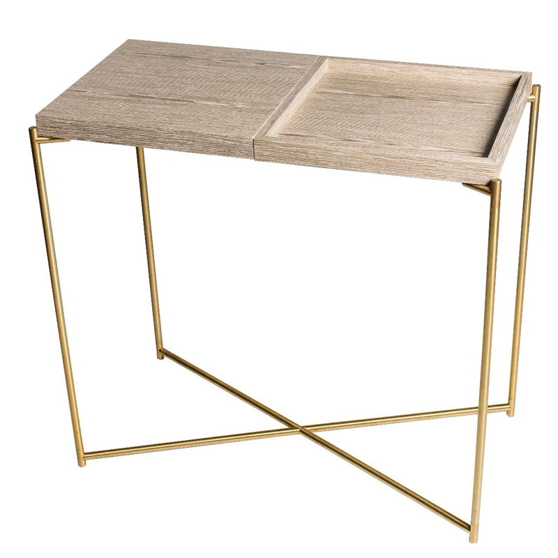 Bedell Console Table, 74.7 H x 83.2 W x 42.5 D cm, Brass, Weathered Oak