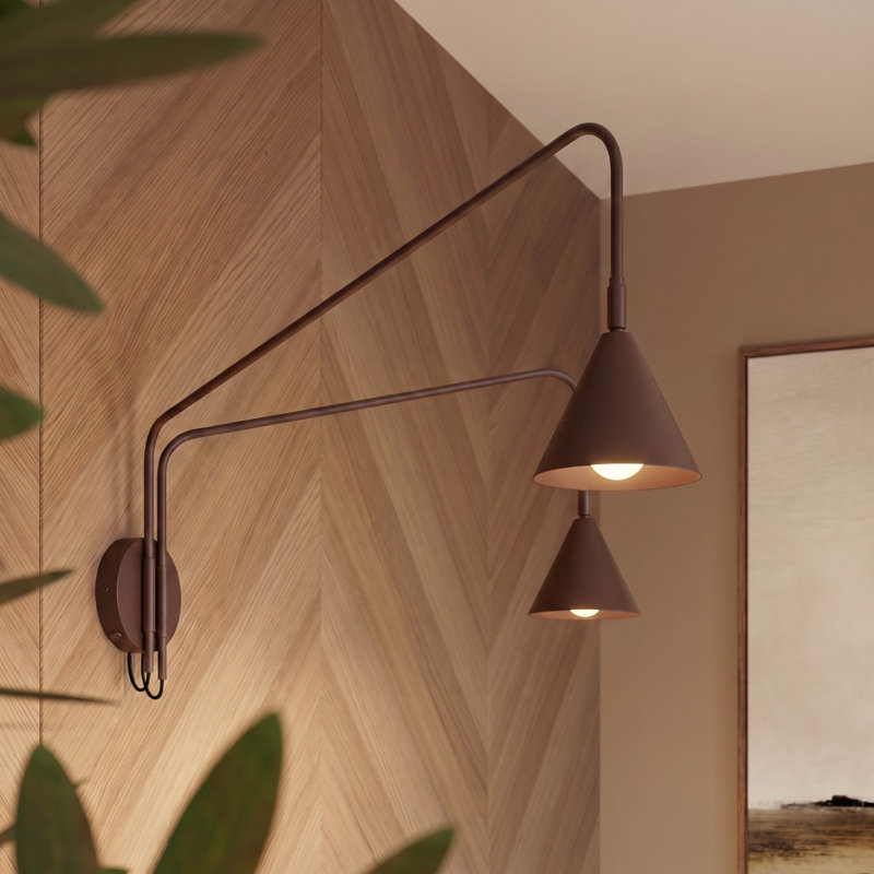 Nox Steel Flush Mounted Sconce, Wall lamp NOX 2 brown with a switch, Brown, 2 Lights