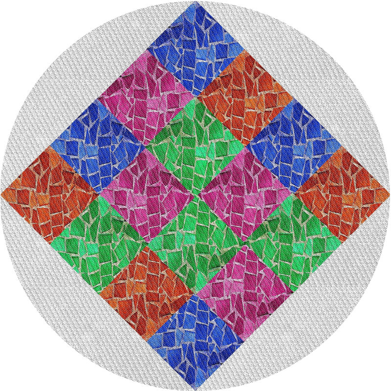 Tapis géométrique brun / bleu / rose, Rond 8 pi