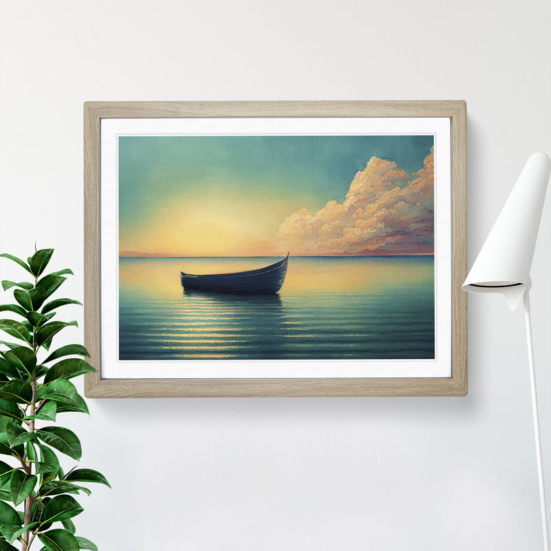Watercolour Boat Vol.2 - Single Picture Frame Print, 34cm H x 46cm W x 2cm D, Oak Framed