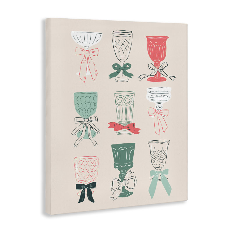 Calice et gobelets des fêtes, toile de Krissy Mast, H 40 po x l 30 po