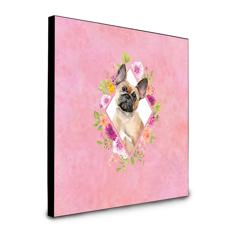 Panneau mural Dollman Flowers, Rose, Bouledogue français brun clair