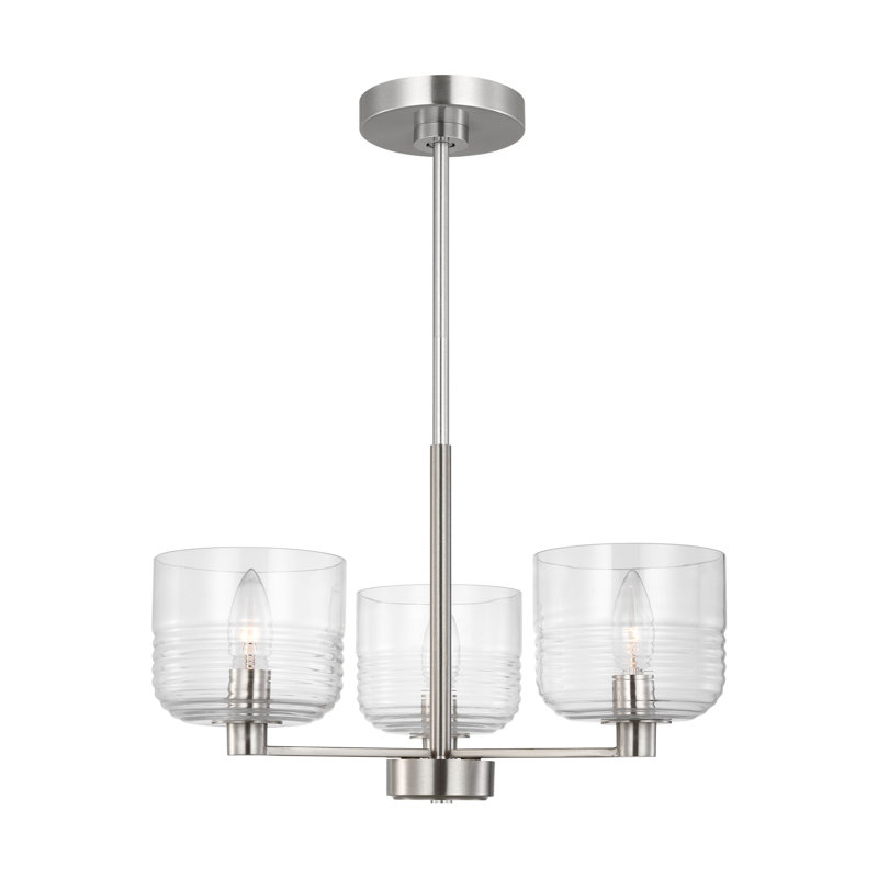 Lustre de salle à manger Lochdale avec abat-jour côtelé transparent, H 10,25 po x l 17,875 po x P 17,875 po, Nickel brossé