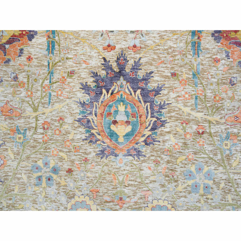 Tapis oriental en soie et en laine noué à la main brun clair 10 pi 3 po x 10 pi 4 po E55695FAA5004D808DFF45D5E7E6EDA7