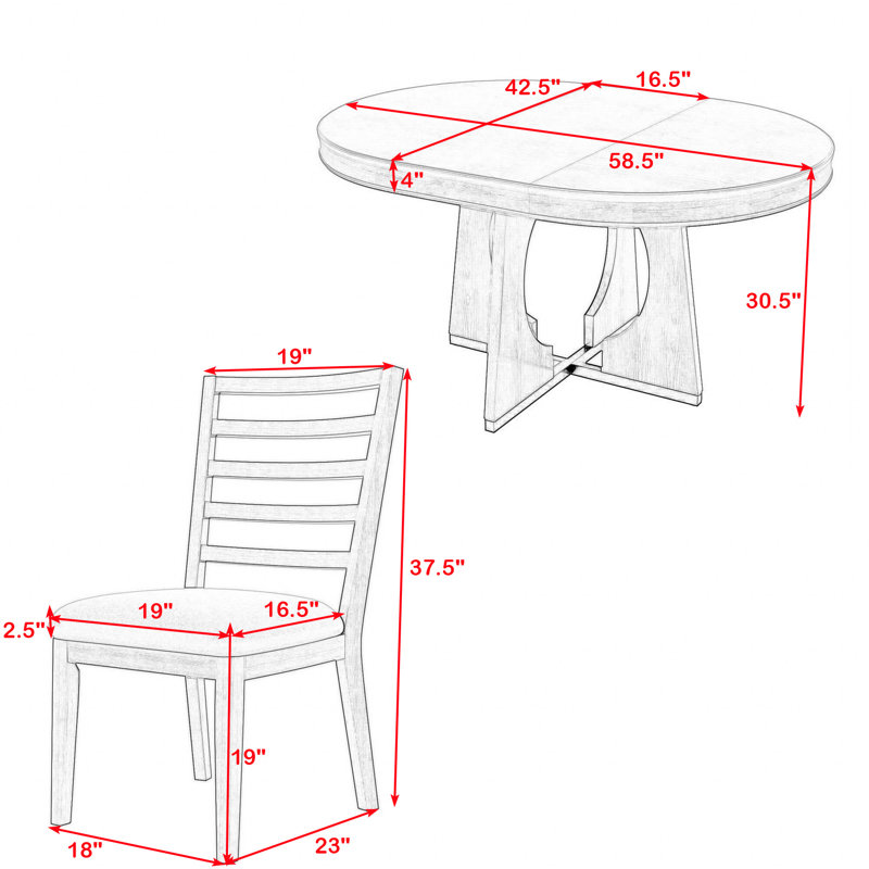 Ensemble de salle à manger extensible 5 pièces avec table et 4 chaises rembourrées Halie, Naturel, Naturel / Beige