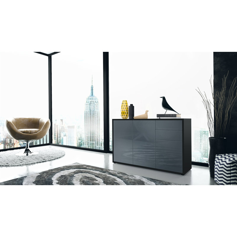 Mcdevitt 117cm Sideboard, Black (Matt)/Grey (Glossy)