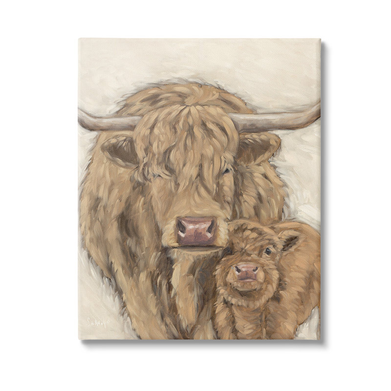 Art mural sur toile Highland Clever & Calf par Sara G. Designs, H 48 po x l 36 po