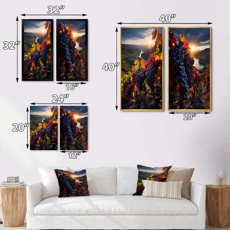 «Scenic Vivid Vineyard», 2 pièces, Cadre noir, H 40 po x l 40 po