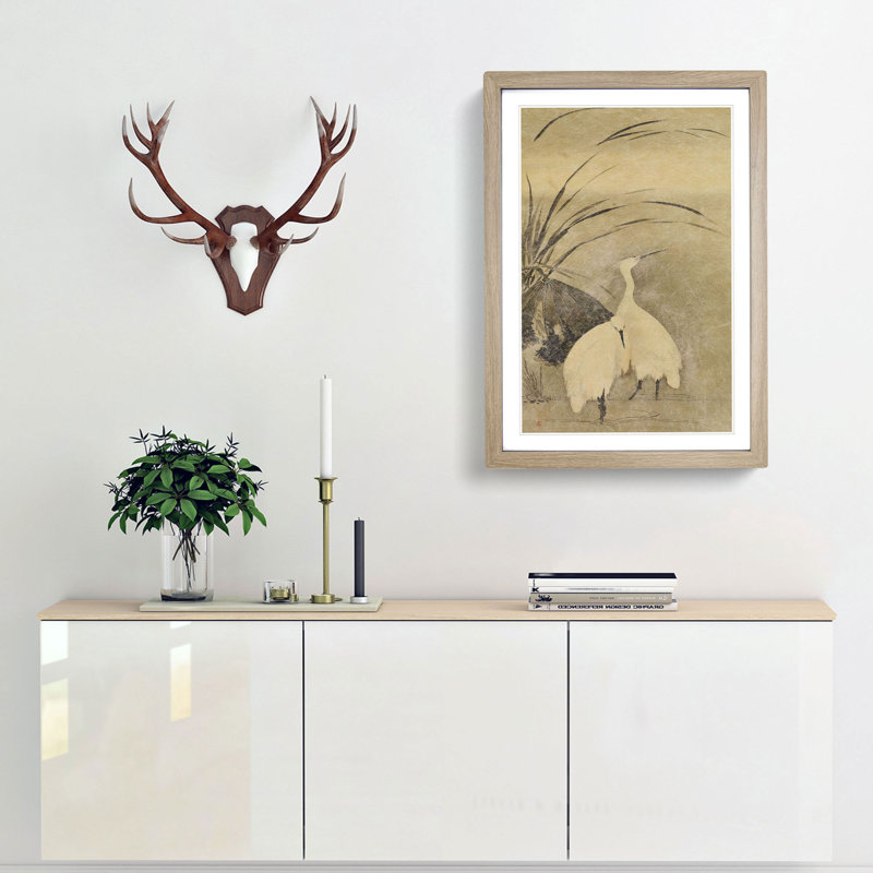 Two Egrets by Sakai Hoitsu - Framed Print, 36cm H x 27cm W x 2cm D, Oak Framed