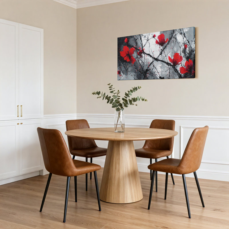 Ensemble de 1 tableau sur toile à motif floral abstrait rouge et branches d'arbre, H 12 po x l 36 po